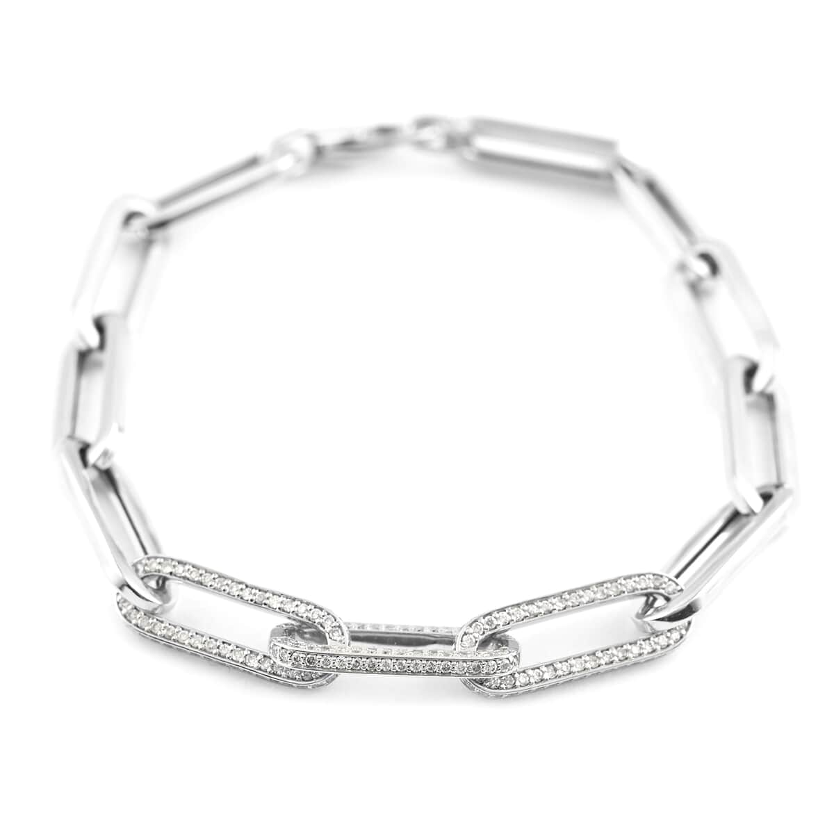 14K White Gold Diamond Paperclip Bracelet (7.50 In) 7.60 Grams 1.40 ctw image number 0