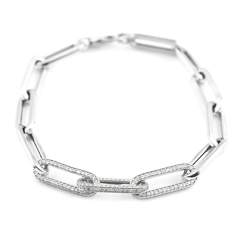14K White Gold Diamond Paperclip Bracelet (7.50 In) 7.60 Grams 1.40 ctw