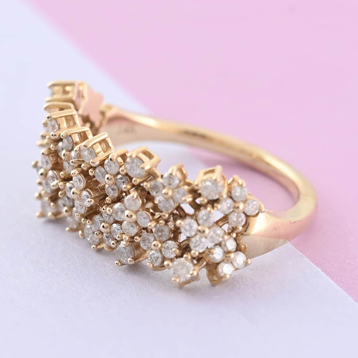 14K Yellow Gold Diamond Floral Inspired Ring (Size 7.0) 4.60 Grams 1.00 ctw image number 1