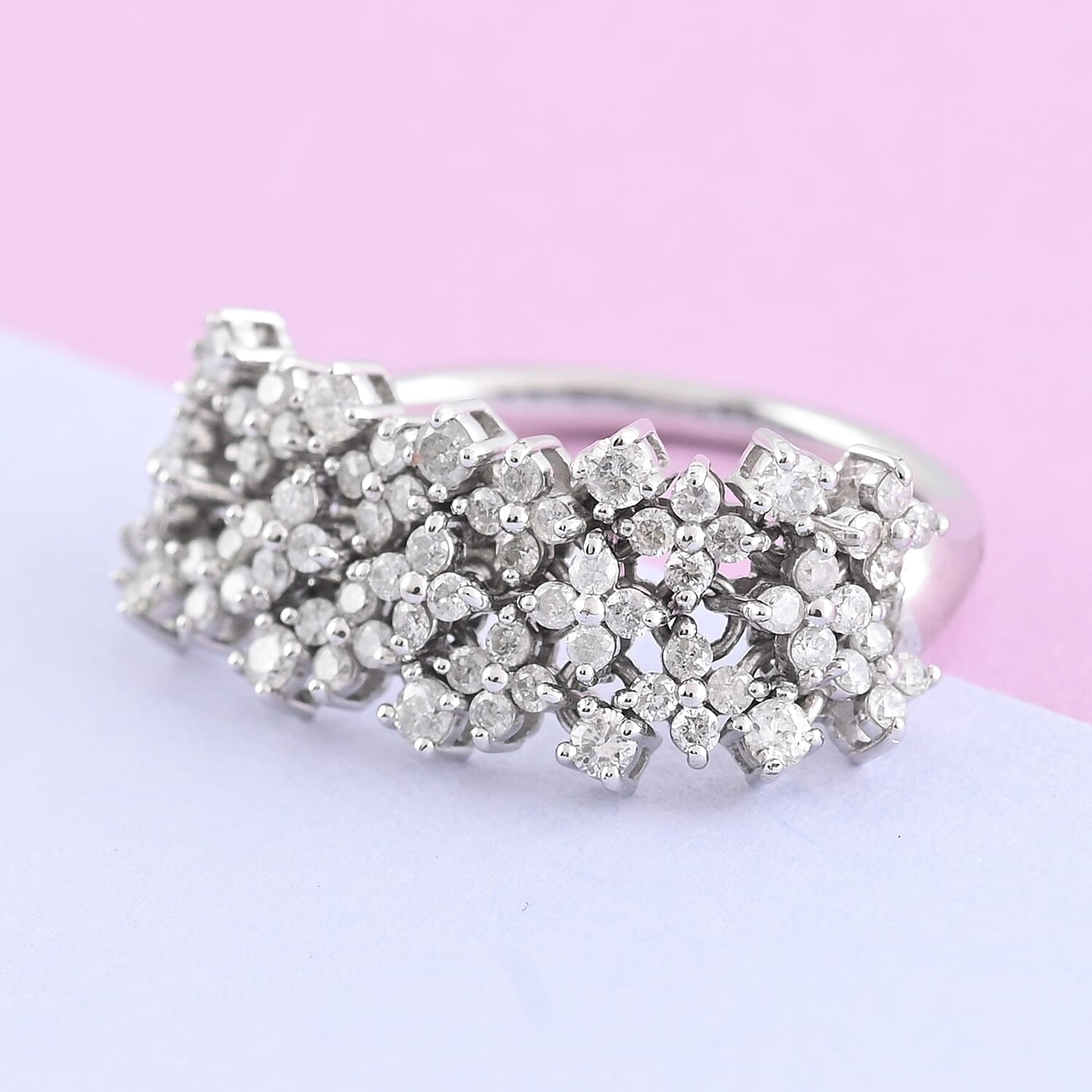 14K White Gold Diamond Floral Inspired Ring (Size 6.0) 4.60 Grams 1.00 ctw