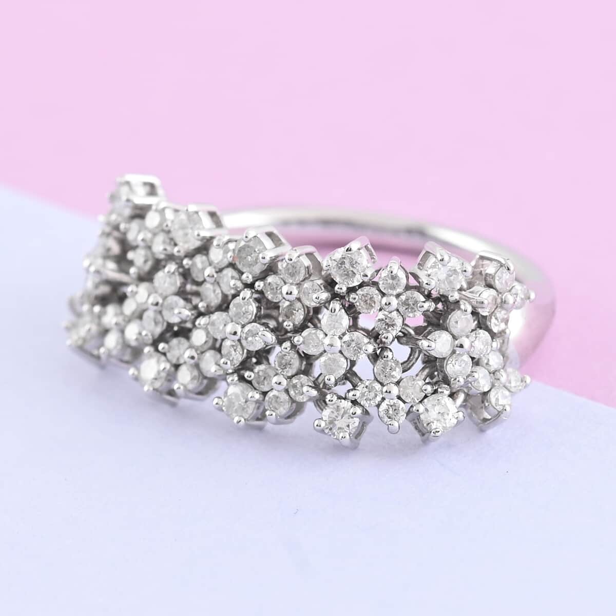 14K White Gold Diamond Floral Inspired Ring (Size 7.0) 4.60 Grams 1.00 ctw image number 1