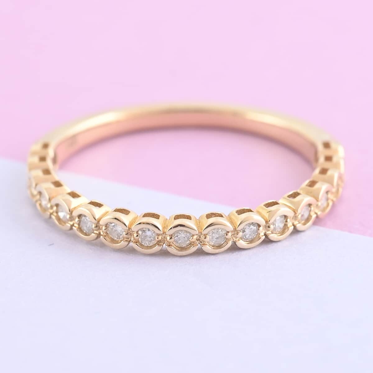 14K Yellow Gold Diamond Half Eternity Ring (Size 7.0) 1.70 Grams 0.10 ctw image number 1