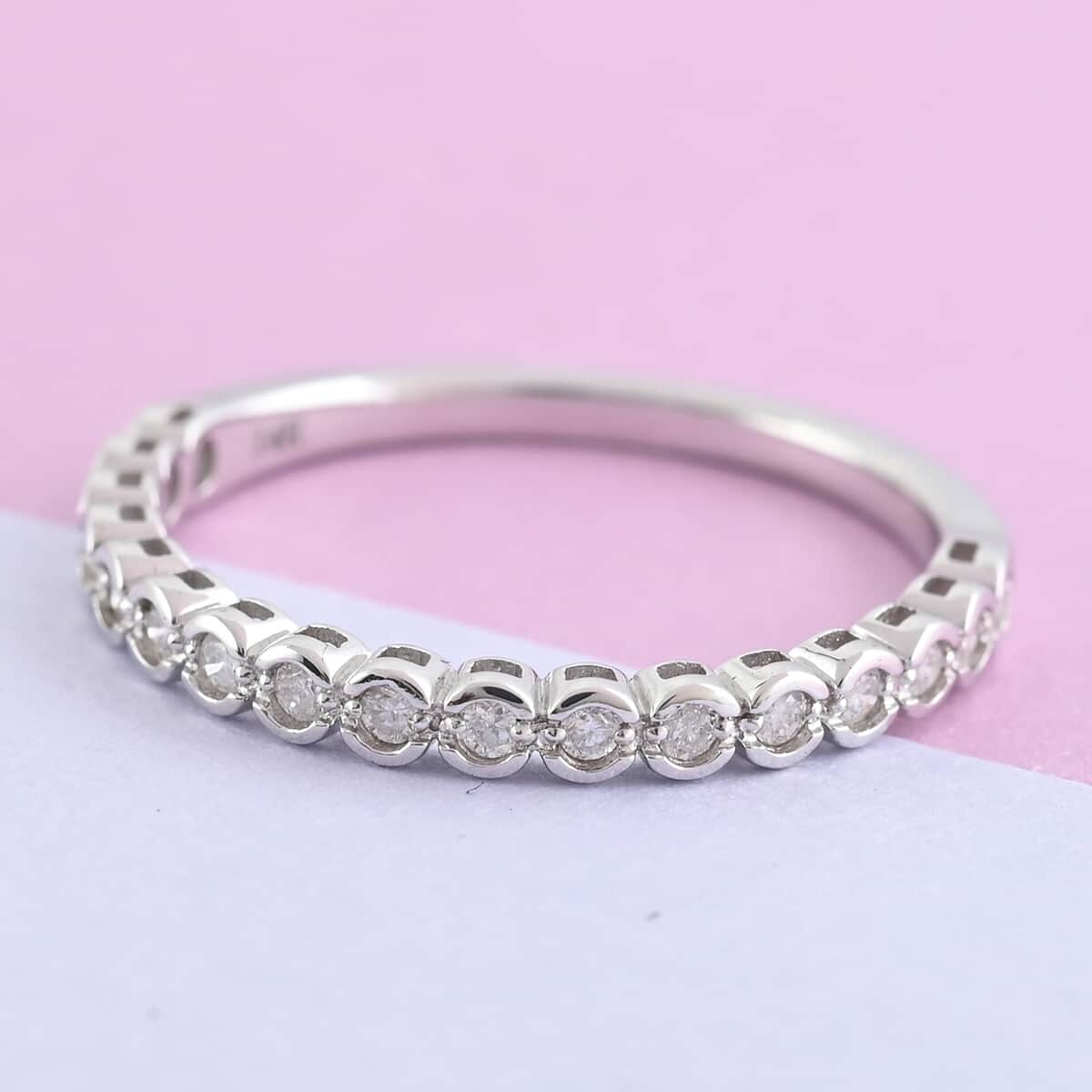 14K White Gold Diamond Half Eternity Ring (Size 7.0) 1.70 Grams 0.10 ctw image number 1