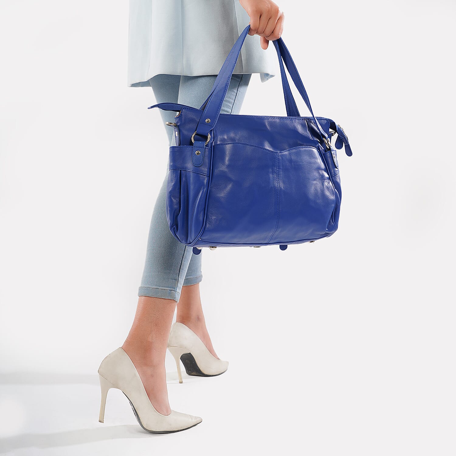 Blue Genuine Leather RFID Protected Bailey Bag