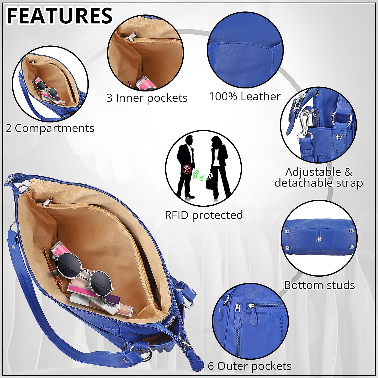 Blue Genuine Leather RFID Protected Bailey Bag