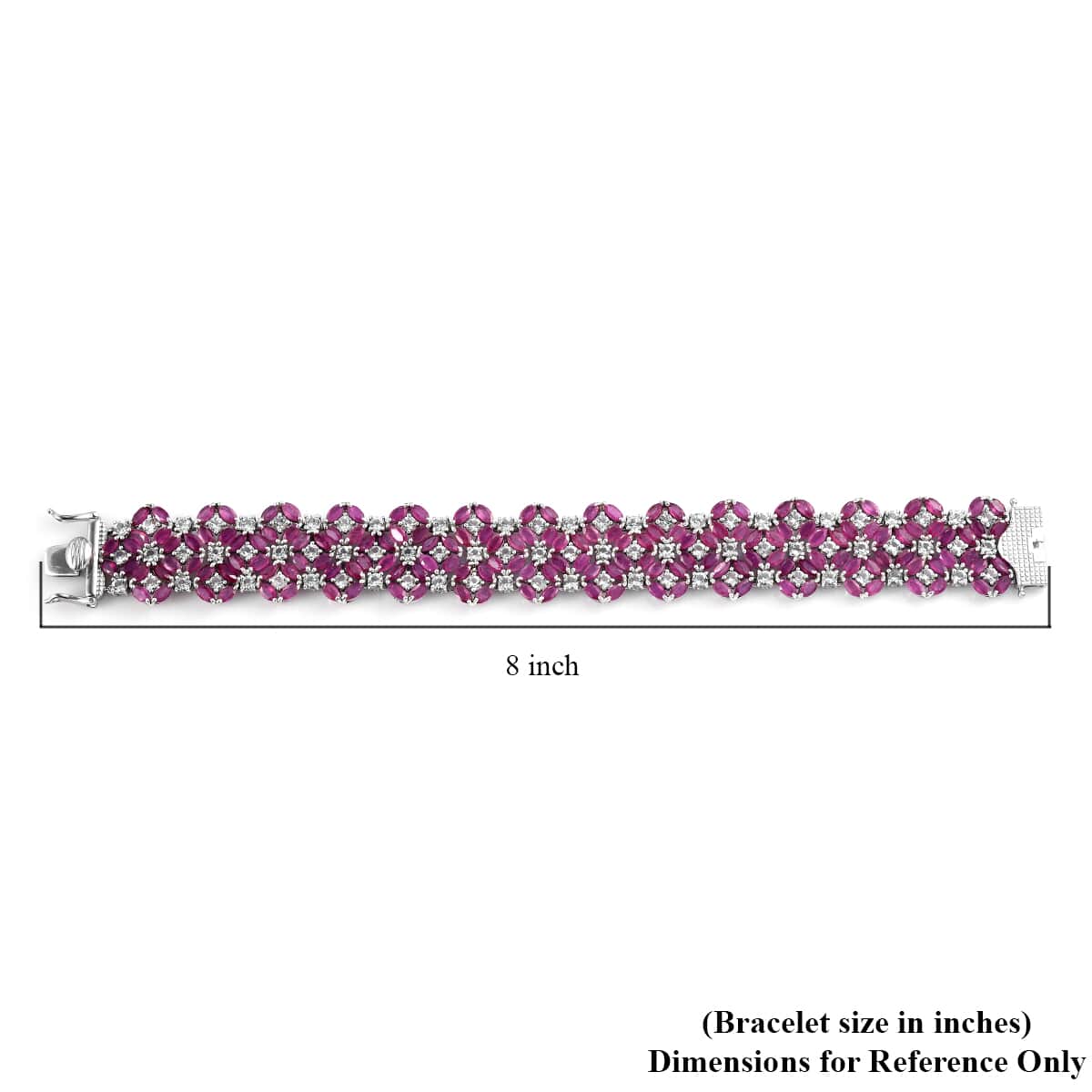 Niassa Ruby (FF) and White Topaz Floral Double Row Bracelet in Platinum Over Sterling Silver (7.25 In) 63.65 ctw image number 4