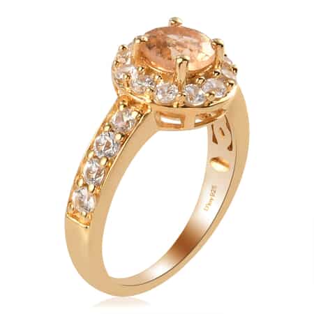 Imperial Garnet and Natural White Zircon Ring in Vermeil Yellow Gold Over Sterling Silver (Size 7.0) 2.70 ctw image number 3