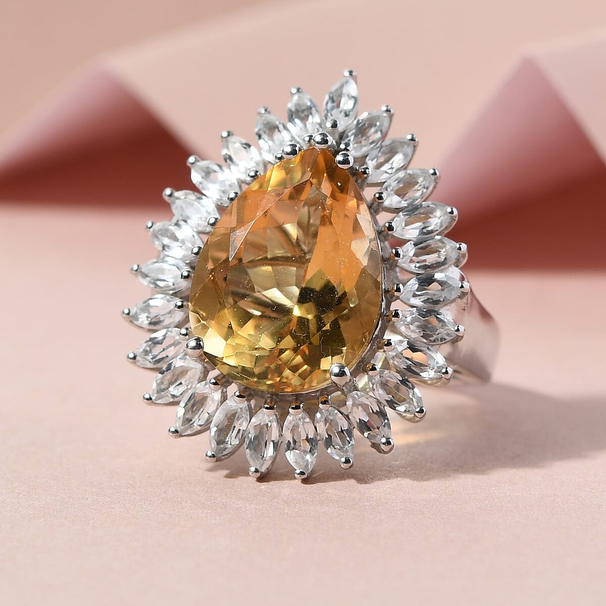 Brazilian Citrine and Natural White Topaz Ring in Platinum Over Sterling Silver 11.20 ctw image number 1