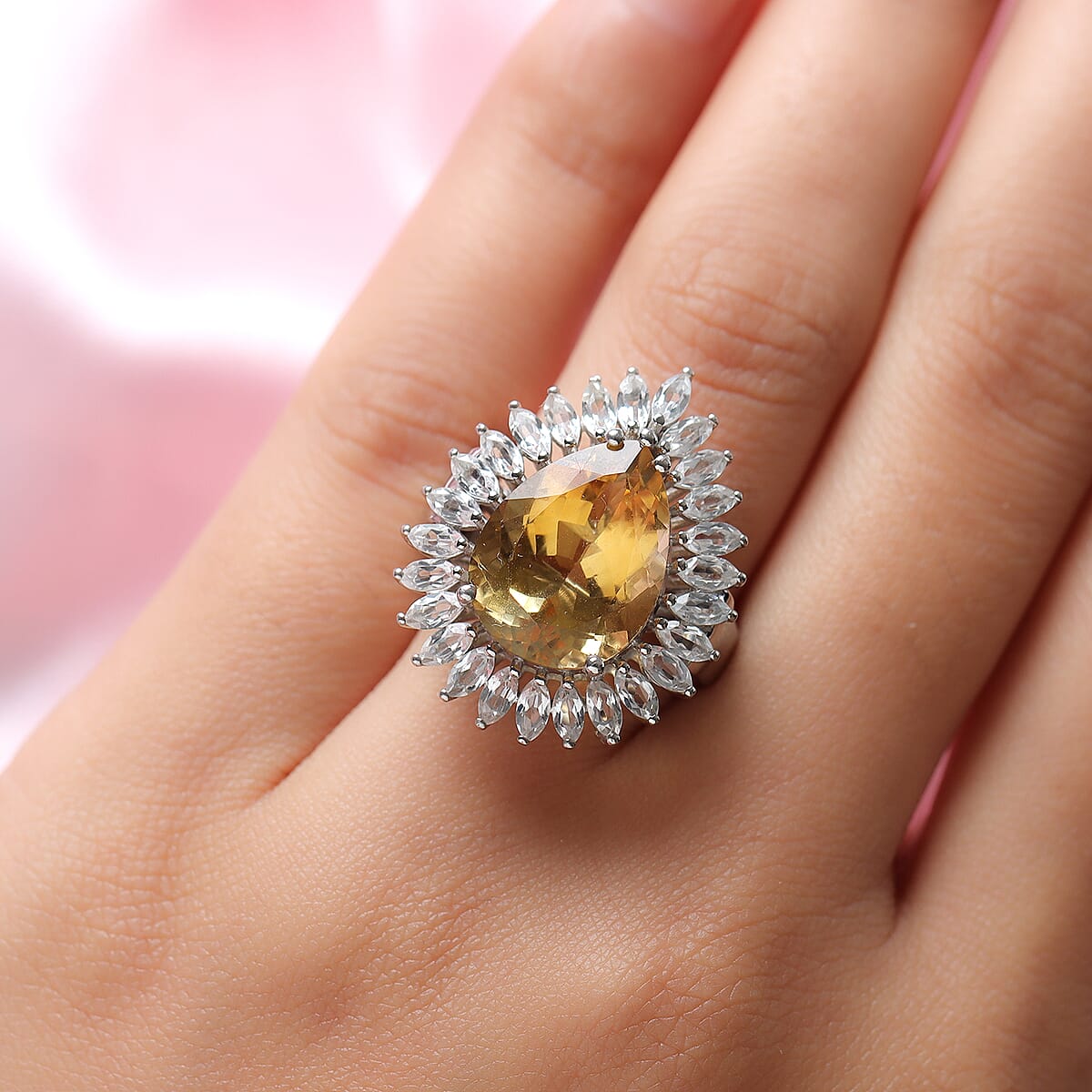 Brazilian Citrine and Natural White Topaz Ring in Platinum Over Sterling Silver 11.20 ctw image number 2