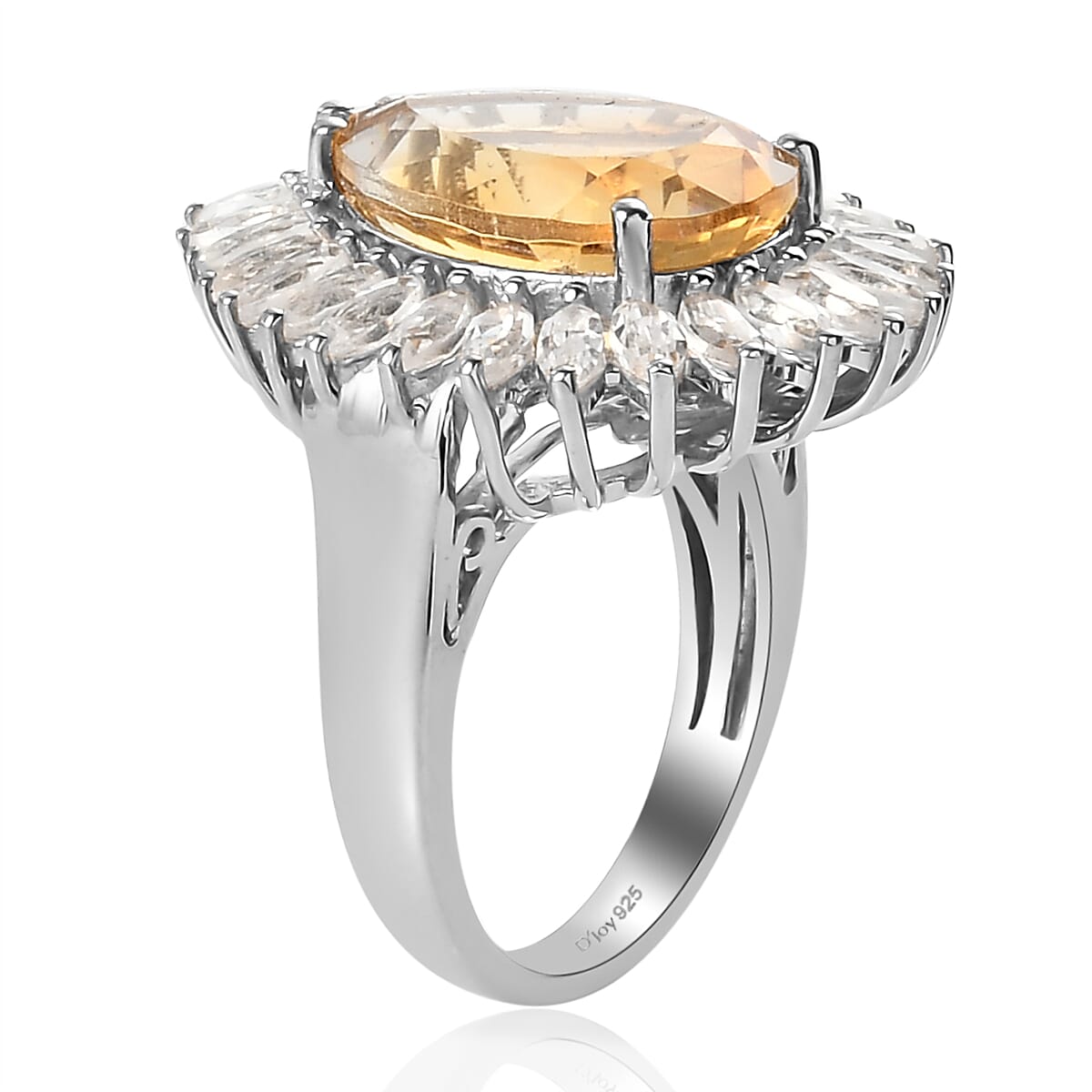 Brazilian Citrine and Natural White Topaz Ring in Platinum Over Sterling Silver 11.20 ctw image number 3