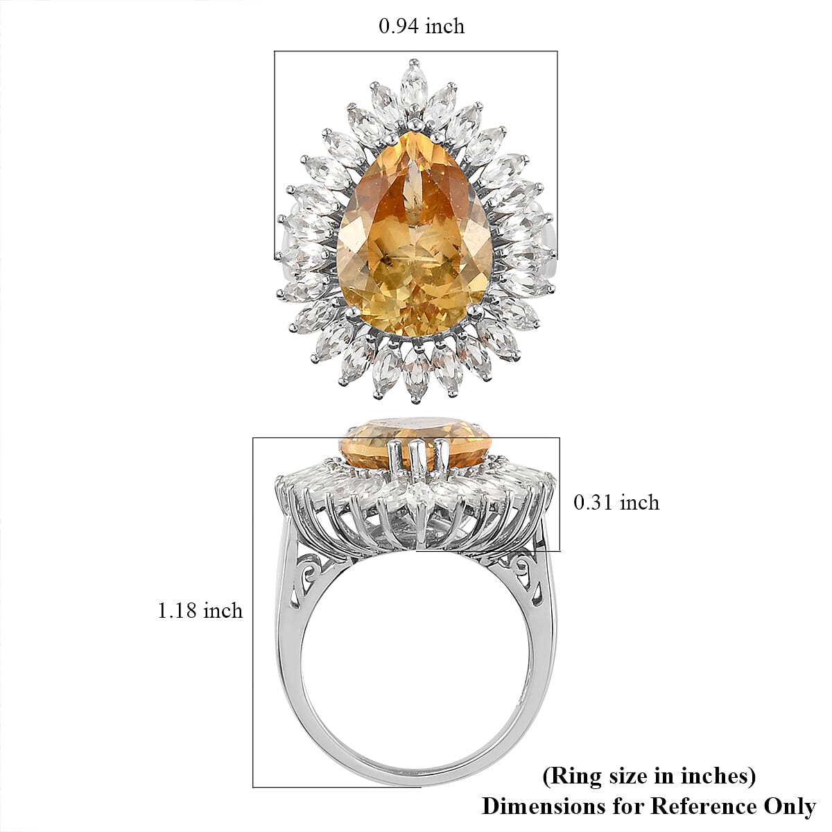 Brazilian Citrine and Natural White Topaz Ring in Platinum Over Sterling Silver 11.20 ctw image number 5