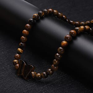 Tiger's Eye Beaded Butterfly Shape Necklace 18-20 Inches in Silvertone 240.00 ctw