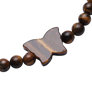 Tiger's Eye Beaded Butterfly Shape Necklace 18-20 Inches in Silvertone 240.00 ctw
