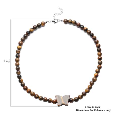 Tiger's Eye Beaded Butterfly Shape Necklace 18-20 Inches in Silvertone 240.00 ctw image number 5