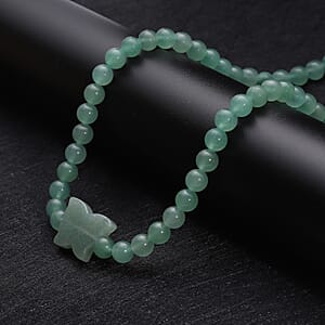 Green Aventurine Beaded Butterfly Shape Necklace 18-20 Inches in Silvertone 227.50 ctw