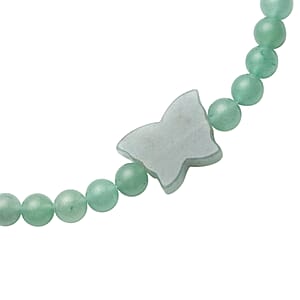 Green Aventurine Beaded Butterfly Shape Necklace 18-20 Inches in Silvertone 227.50 ctw