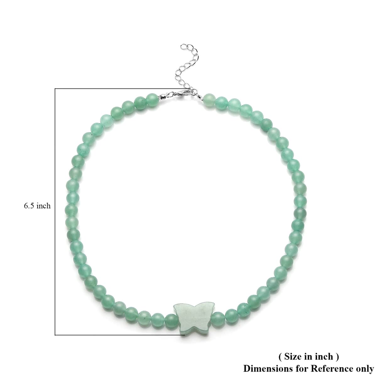 Green Aventurine Beaded Butterfly Shape Necklace 18-20 Inches in Silvertone 227.50 ctw image number 5