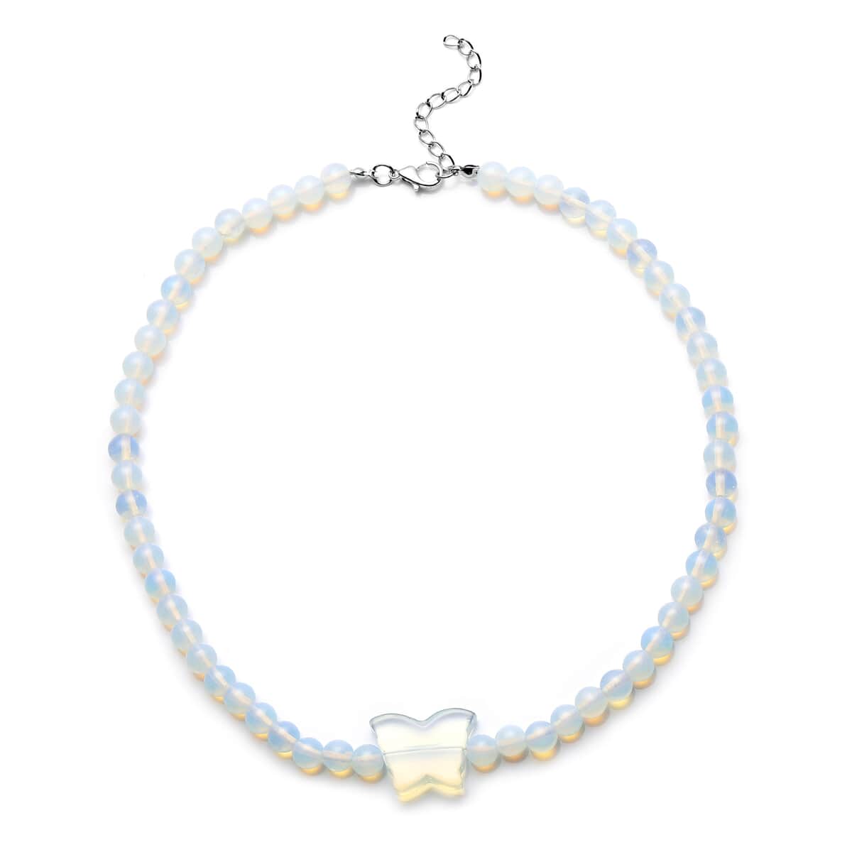 Opalite Beaded Butterfly Shape Necklace 18-20 Inches in Silvertone 199.50 ctw image number 0