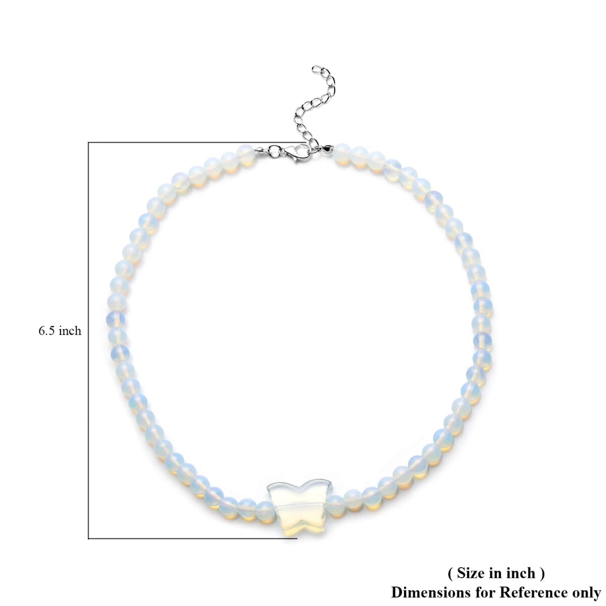 Opalite Beaded Butterfly Shape Necklace 18-20 Inches in Silvertone 199.50 ctw image number 5
