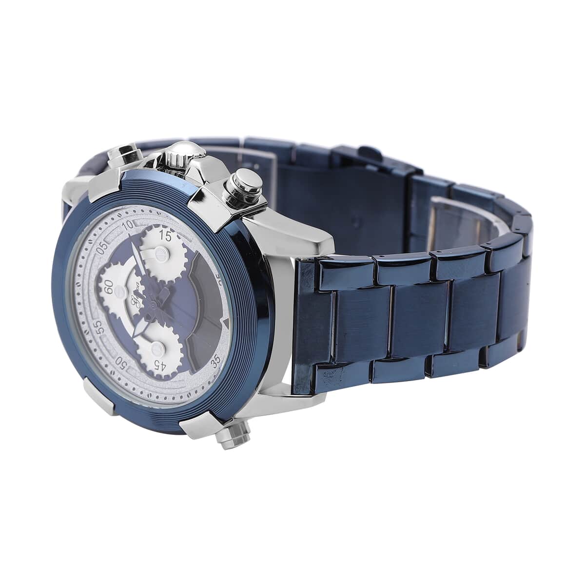 Genoa Japanese and Electronic Movement Multi Functional Watch in ION Plated Blue Stainless Steel Strap image number 4