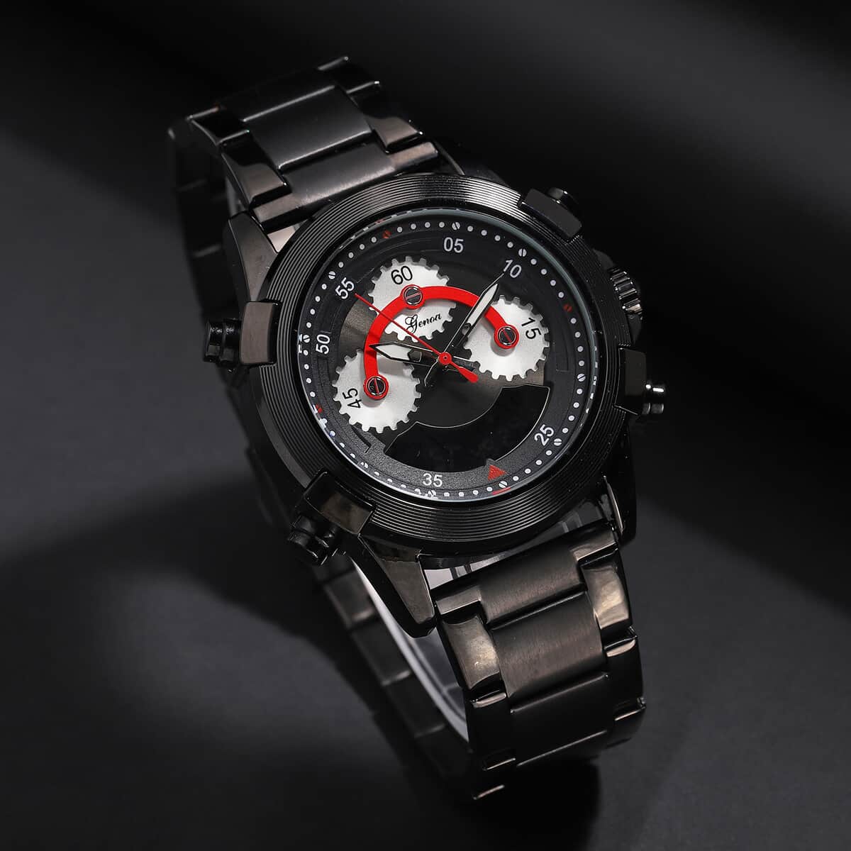 Genoa Japanese and Electronic Movement Multi Functional Watch in ION Plated Black Stainless Steel Strap image number 1
