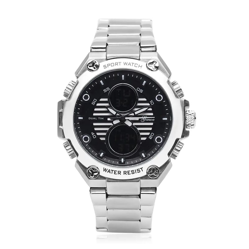 Genoa Japanese and Electronic Movement Multifunctional Key Silver Dial Watch in Stainless Steel Strap