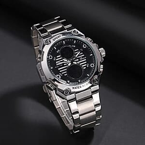 Genoa Japanese and Electronic Movement Multifunctional Key Silver Dial Watch in Stainless Steel Strap