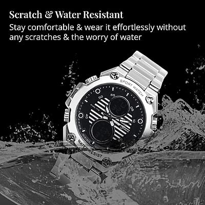 Genoa Japanese and Electronic Movement Multifunctional Key Silver Dial Watch in Stainless Steel Strap