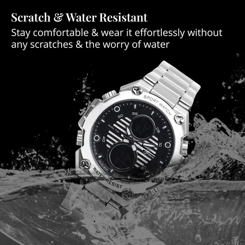 Genoa Japanese and Electronic Movement Multifunctional Key Silver Dial Watch in Stainless Steel Strap
