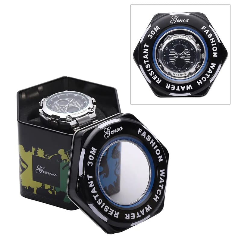Genoa Japanese and Electronic Movement Multifunctional Key Silver Dial Watch in Stainless Steel Strap