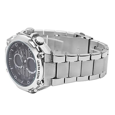 Genoa Japanese and Electronic Movement Multifunctional Key Silver Dial Watch in Stainless Steel Strap