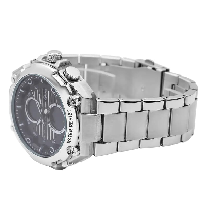 Genoa Japanese and Electronic Movement Multifunctional Key Silver Dial Watch in Stainless Steel Strap