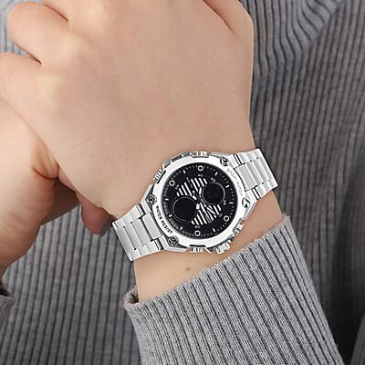 Genoa Japanese and Electronic Movement Multifunctional Key Silver Dial Watch in Stainless Steel Strap