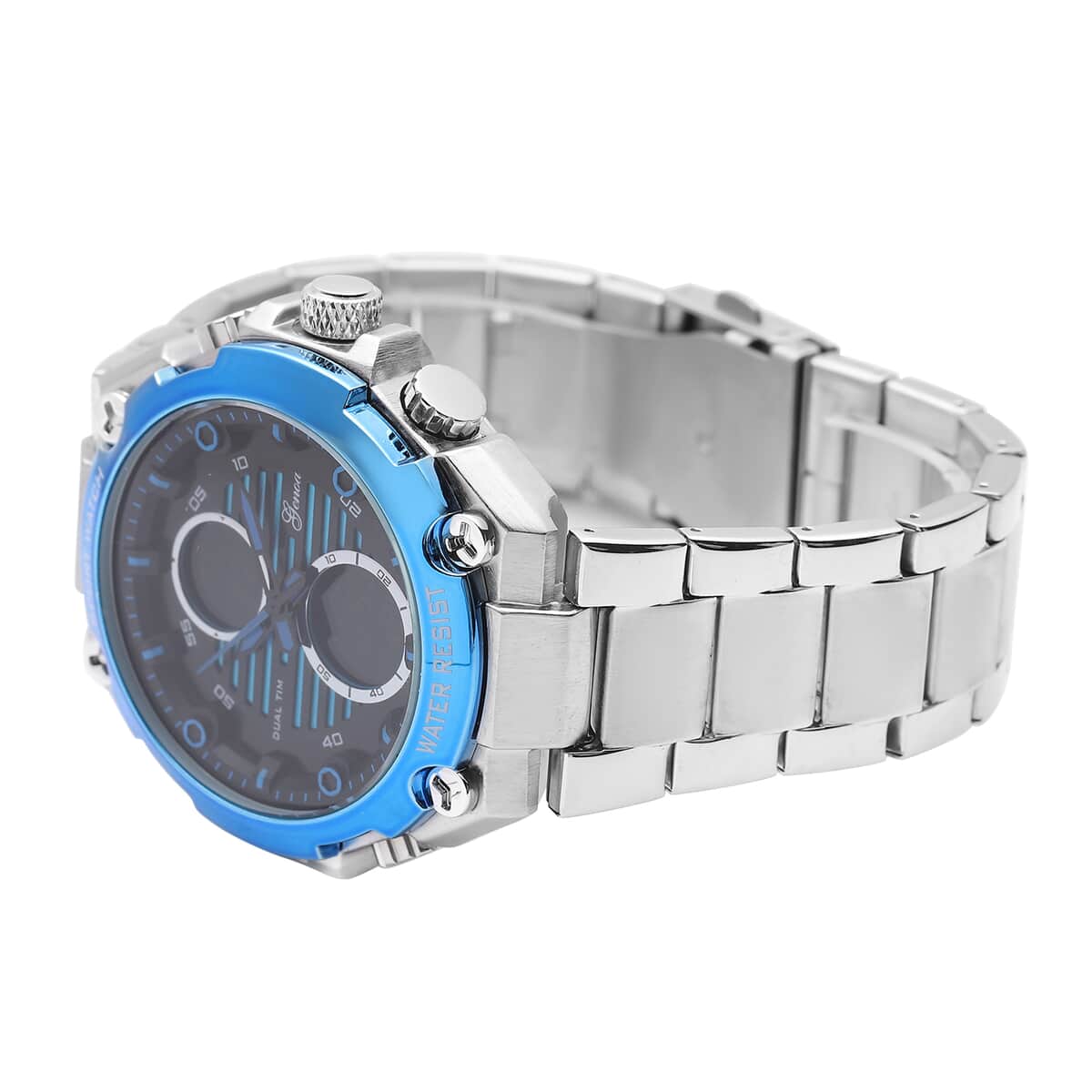 Genoa Japanese and Electronic Movement Multifunctional Key Blue Dial Watch in Stainless Steel Strap image number 4