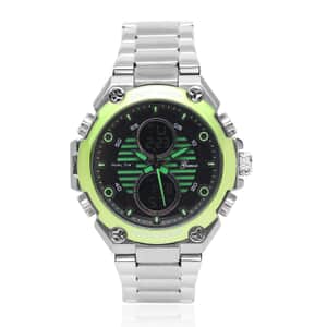 Genoa Japanese and Electronic Movement Multifunctional Key Green Dial Watch in Stainless Steel Strap