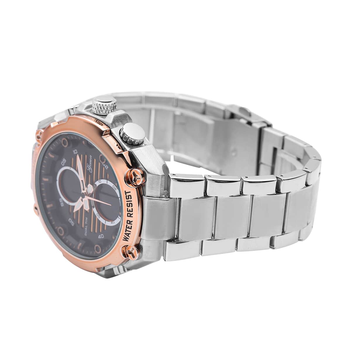 Genoa Japanese and Electronic Movement Multifunctional Key Rosegold Dial Watch in Stainless Steel Strap image number 4