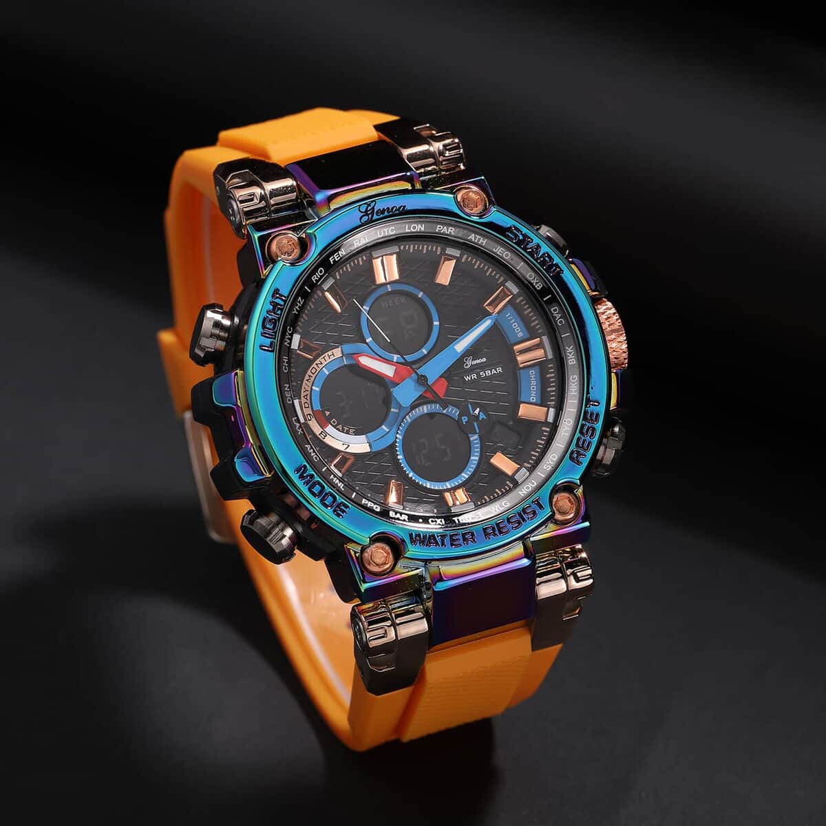 Genoa Japanese and Electronic Movement Watch, Multifunctional Key Watch with Orange Silicone Strap, Casual Watch For Men, Best Everyday Luxury Watch, Analogue Watch image number 1