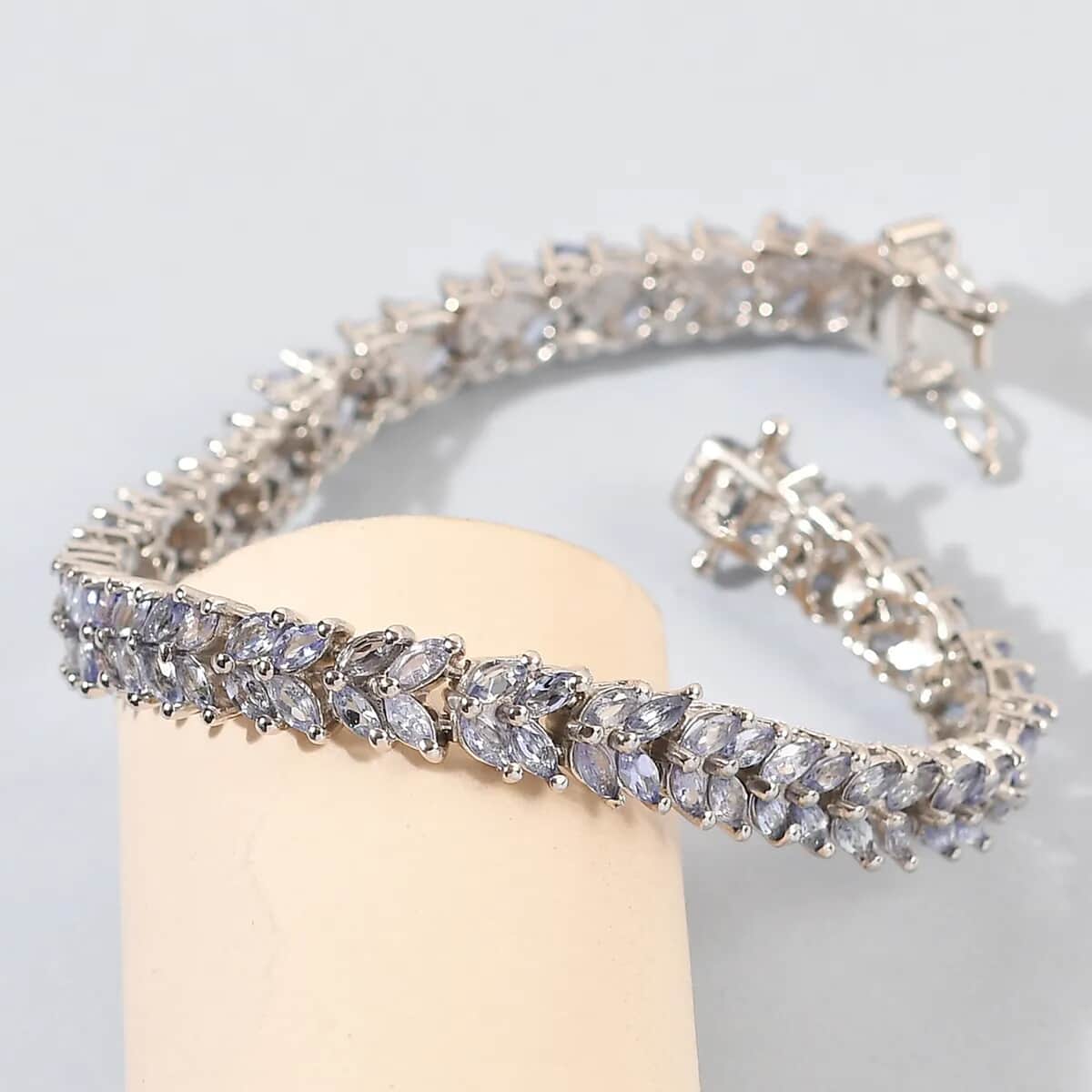 Karis Tanzanite Bracelet in Platinum Bond, Double Row Bracelet, Birthday Gifts For Her (7.25 In) 8.65 ctw image number 4