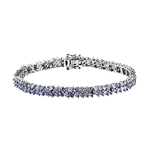Karis Tanzanite Double Row Bracelet in Platinum Bond, Tennis Bracelet For Women, Birthday Gifts For Her (8.00 In) 9.80 ctw