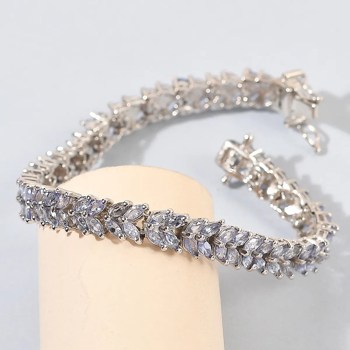 Karis Tanzanite Double Row Bracelet in Platinum Bond, Tennis Bracelet For Women, Birthday Gifts For Her (8.00 In) 9.80 ctw image number 4