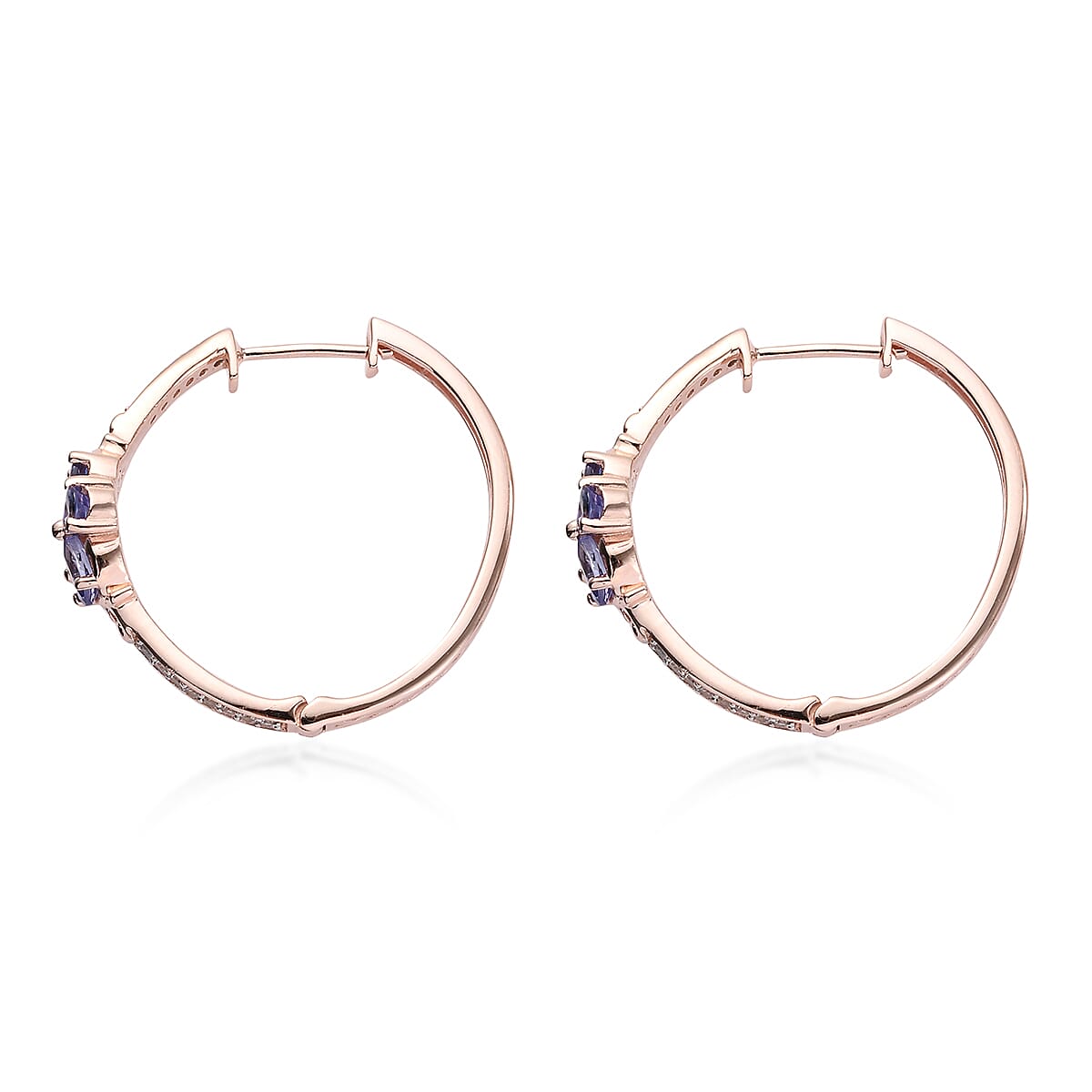 AAA Tanzanite and Natural White Zircon Hoop Earrings in Vermeil Rose Gold Over Sterling Silver 2.00 ctw