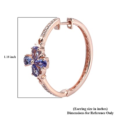 AAA Tanzanite and Natural White Zircon Hoop Earrings in Vermeil Rose Gold Over Sterling Silver 2.00 ctw