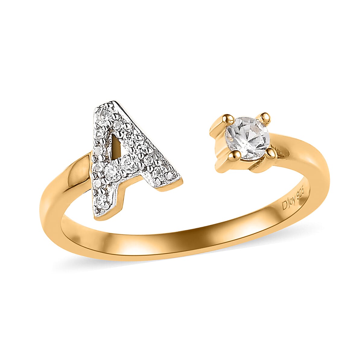 White Zircon Initial A Open Band Ring in Vermeil Yellow Gold Over Sterling Silver (Size 6.0) 0.30 ctw