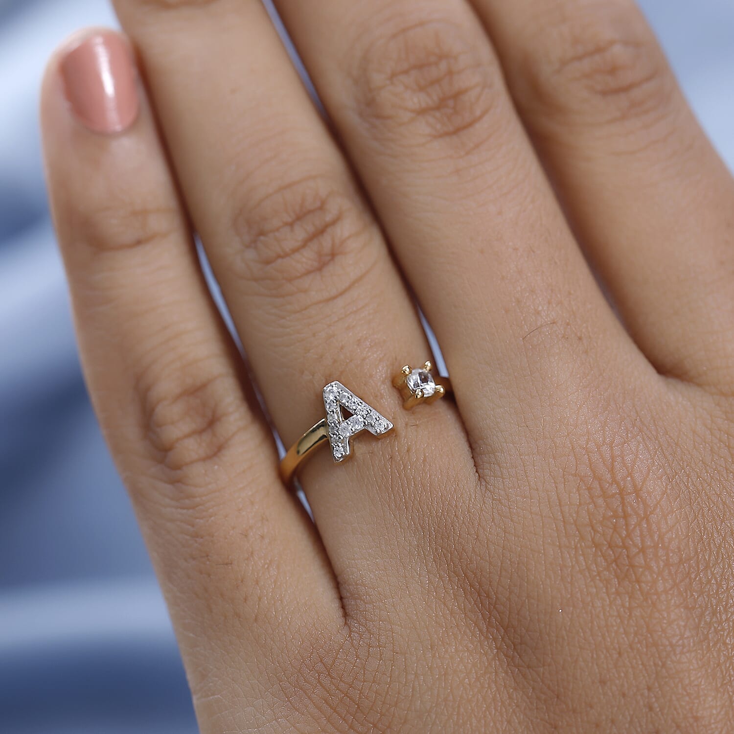 White Zircon Initial A Open Band Ring in Vermeil Yellow Gold Over Sterling Silver (Size 6.0) 0.30 ctw