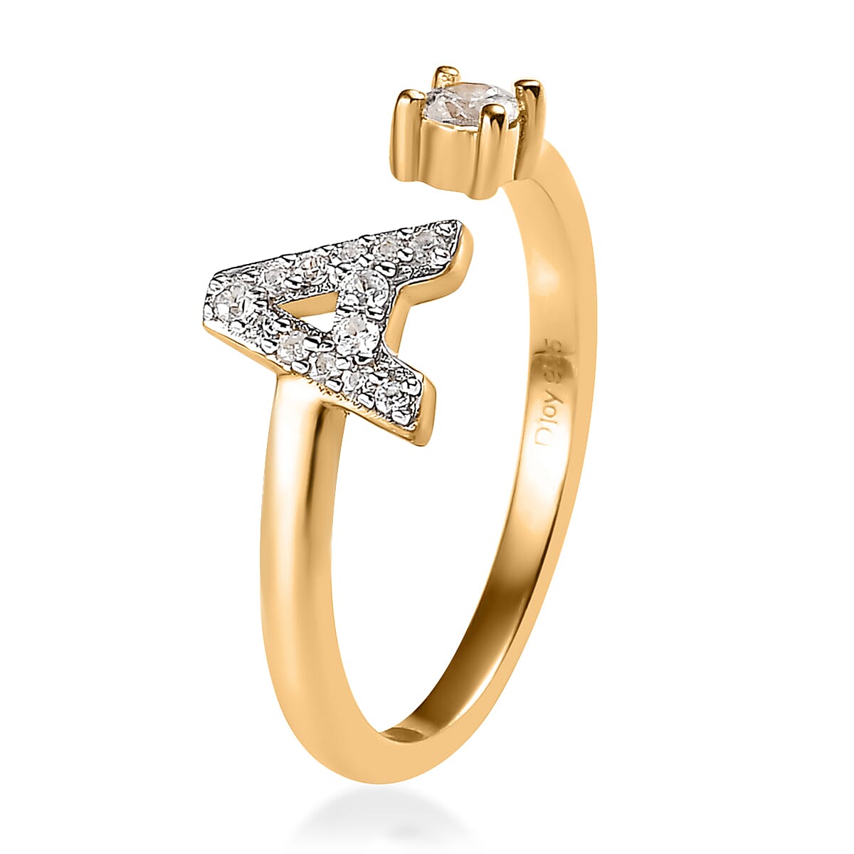 White Zircon Initial A Open Band Ring in Vermeil Yellow Gold Over Sterling Silver (Size 6.0) 0.30 ctw