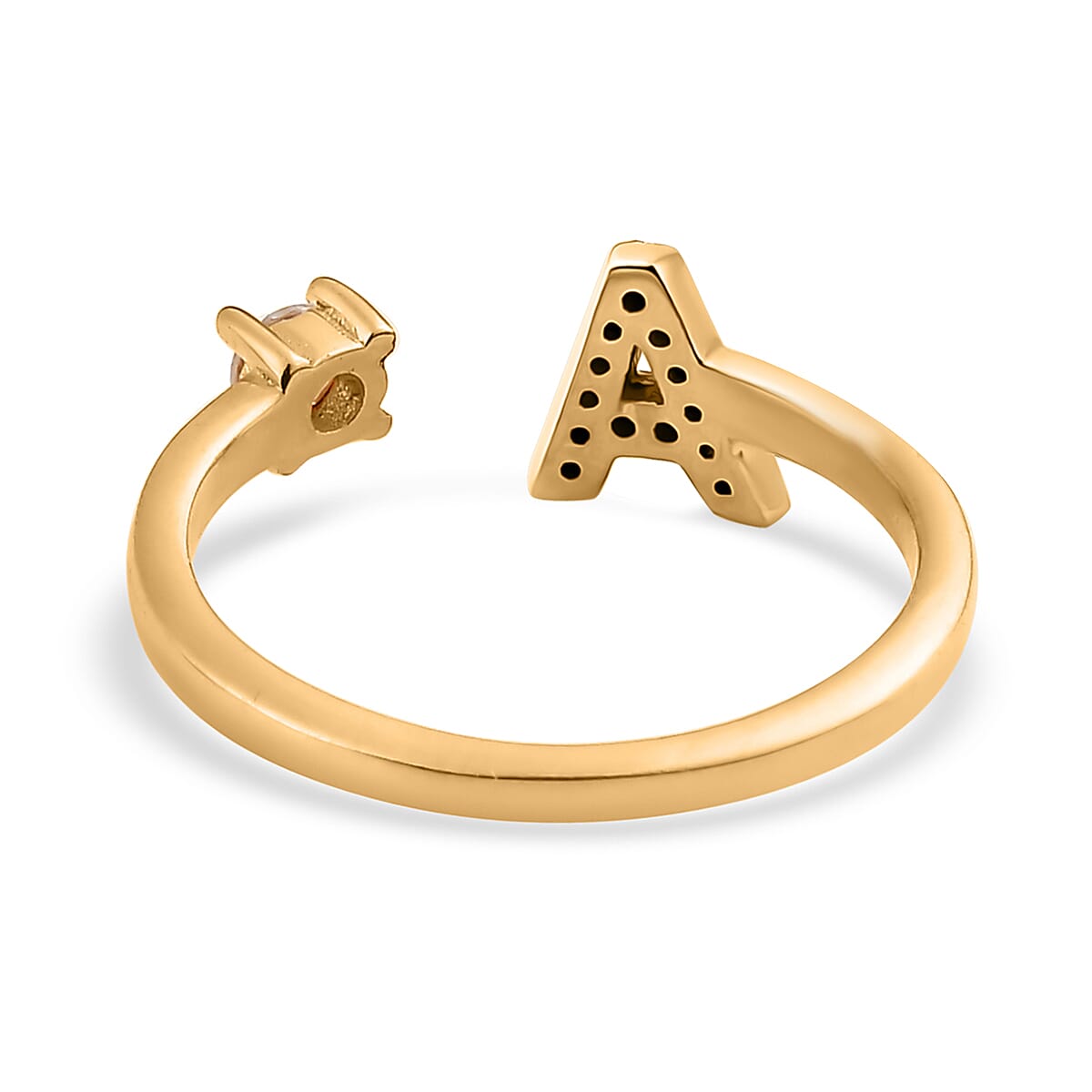 White Zircon Initial A Open Band Ring in Vermeil Yellow Gold Over Sterling Silver (Size 6.0) 0.30 ctw
