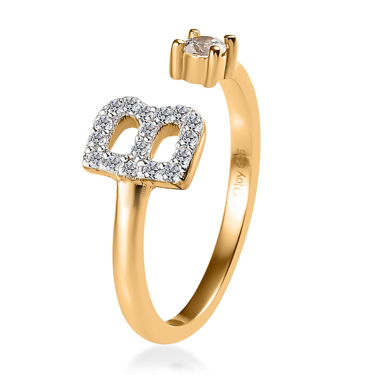 White Zircon Initial B Open Band Ring in Vermeil Yellow Gold Over Sterling Silver (Size 6.0) 0.35 ctw image number 3