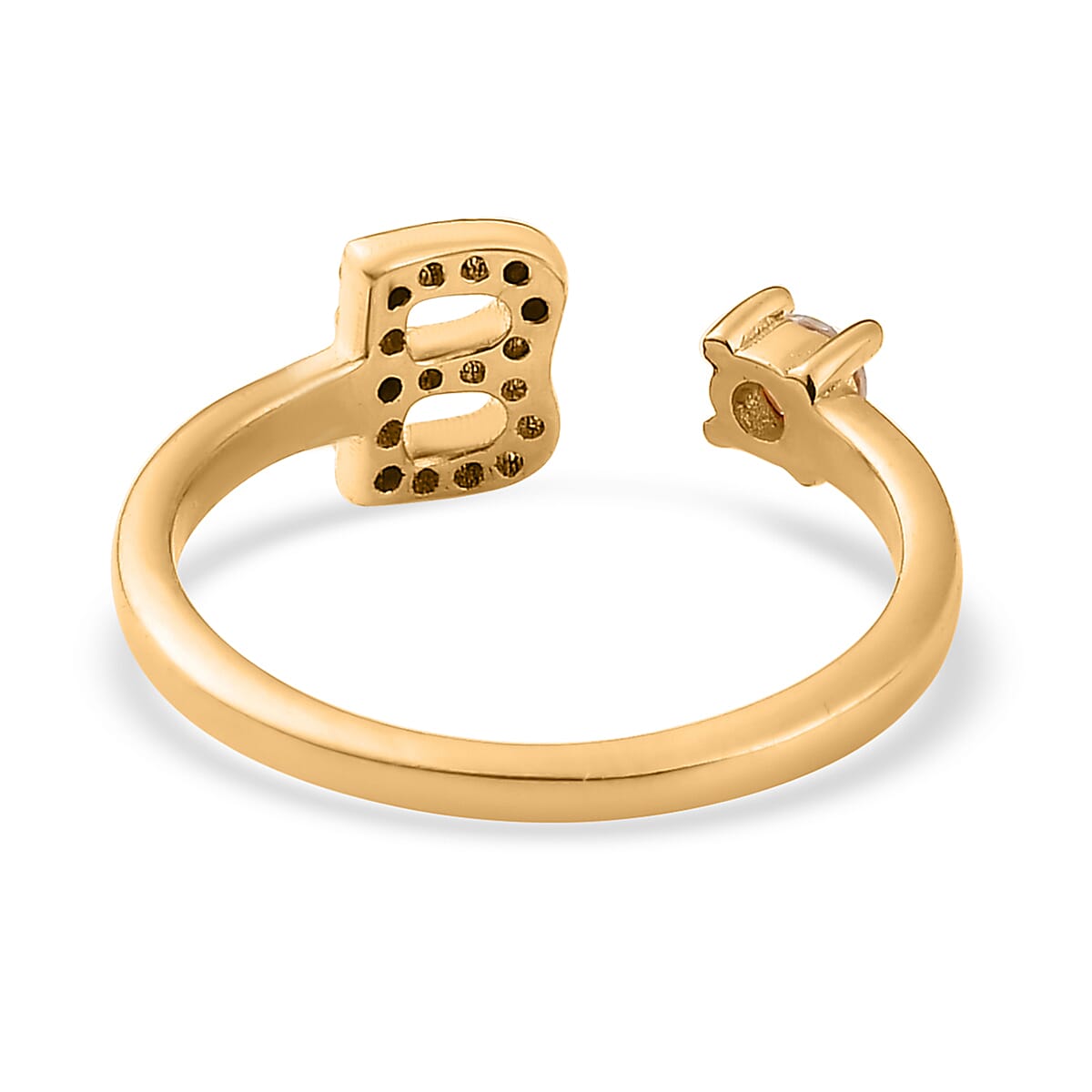 White Zircon Initial B Open Band Ring in Vermeil Yellow Gold Over Sterling Silver (Size 6.0) 0.35 ctw image number 4
