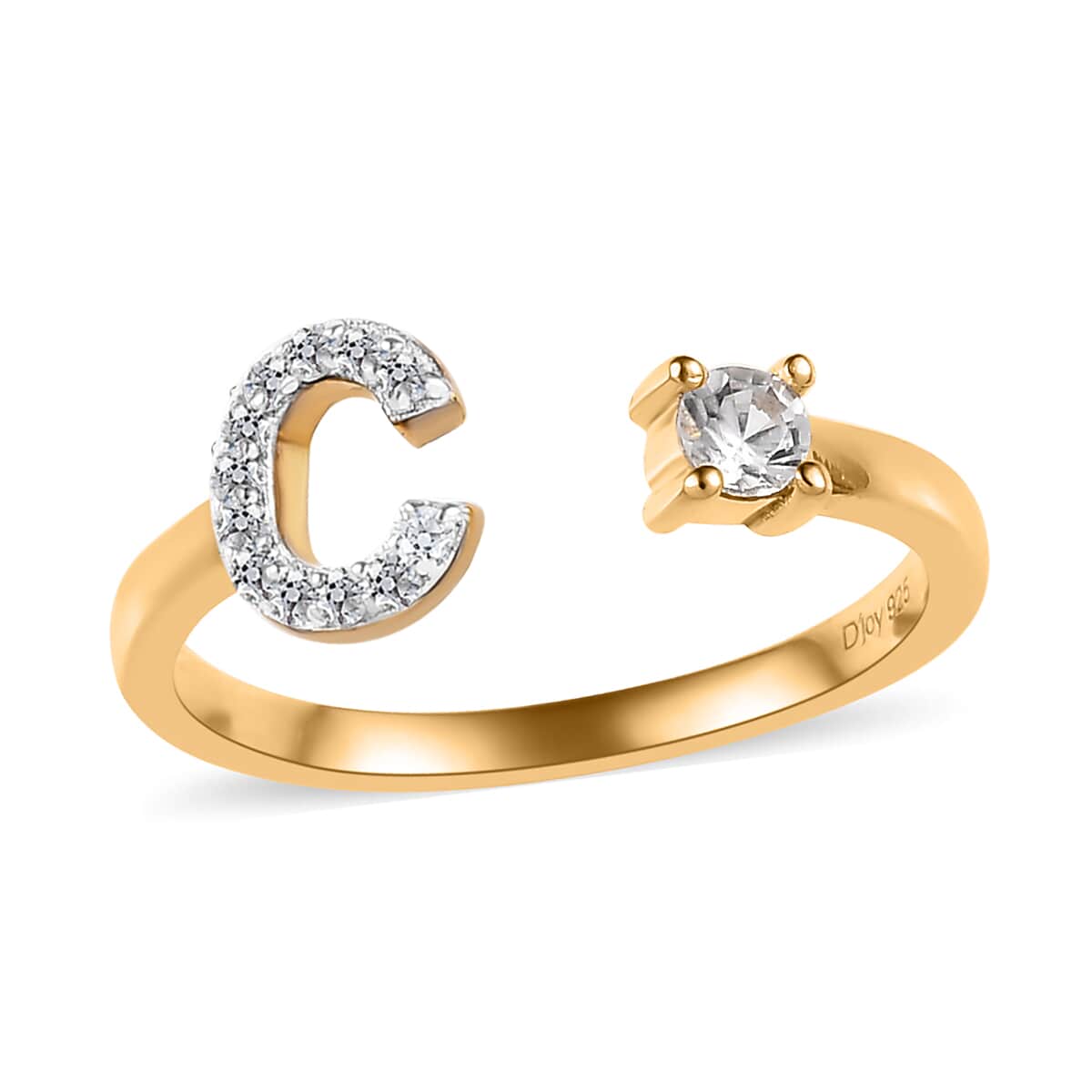 White Zircon Initial C Open Band Ring in Vermeil Yellow Gold Over Sterling Silver (Size 8.0) 0.30 ctw image number 0