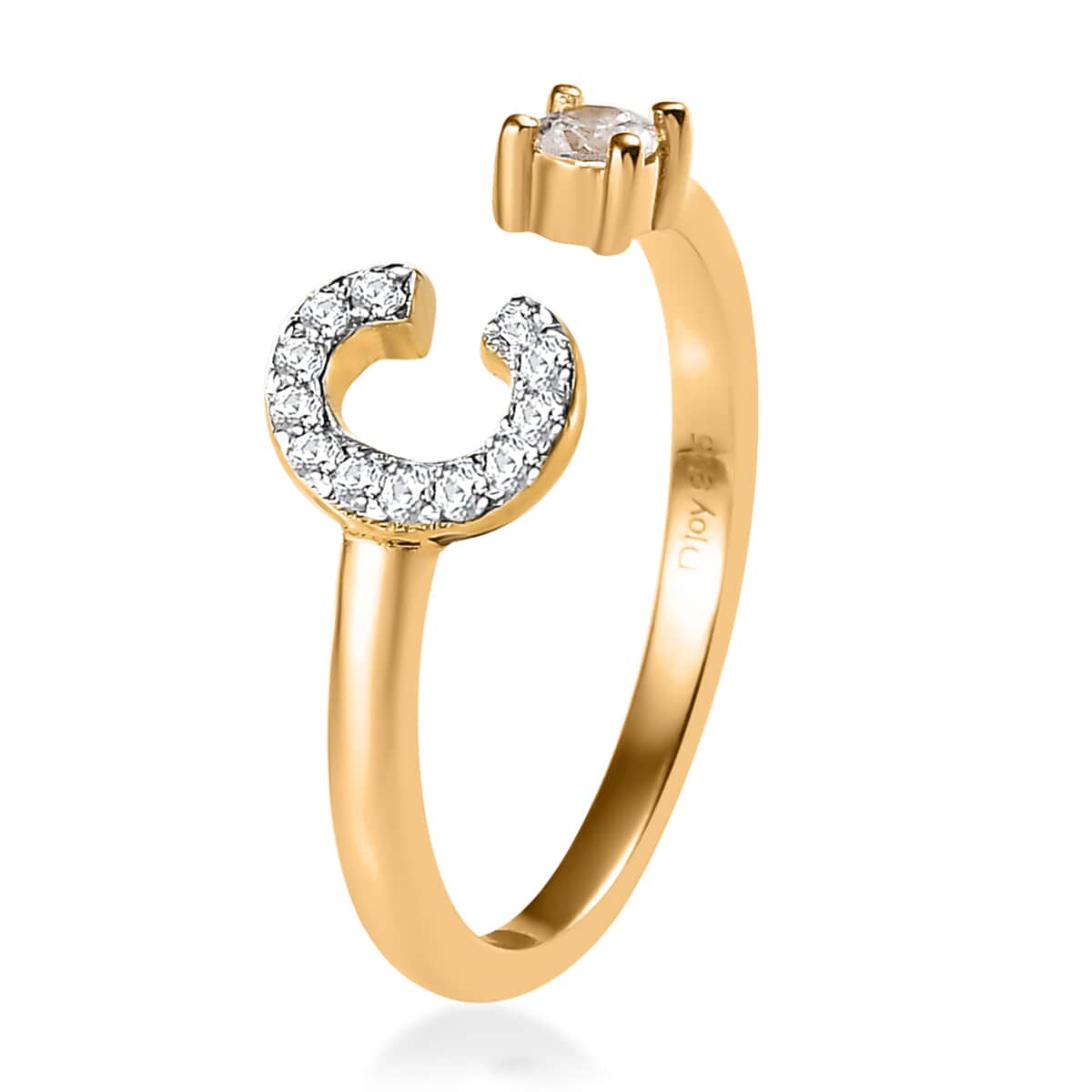 White Zircon Initial C Open Band Ring in Vermeil Yellow Gold Over Sterling Silver (Size 8.0) 0.30 ctw image number 3